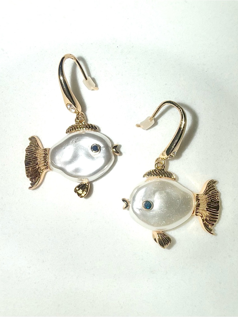 Gold-tone & Faux Pearl Body Whimsical Fish Dangle Drop Statement Earrings